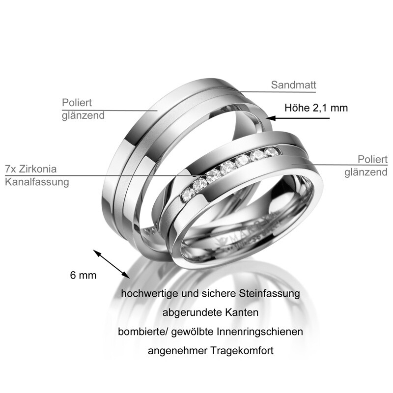 Trauringe / Partnerringe Edelstahl Zirkonia Marrya ES-08 - Info
