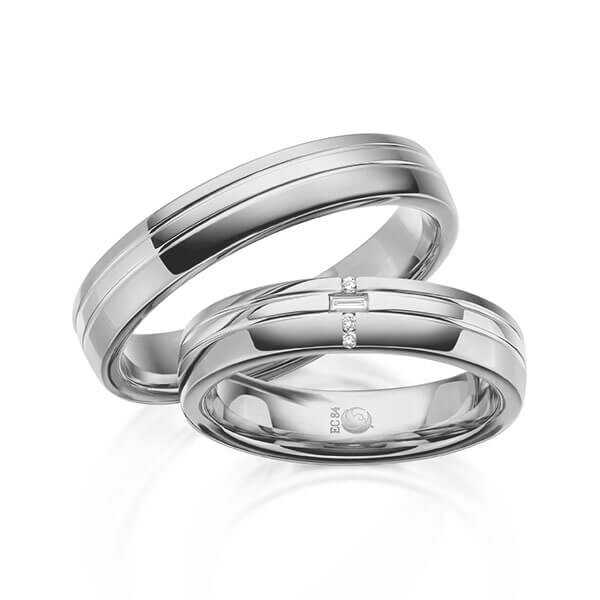 Paar Trauringe / Eheringe Platin 600/- zus. 0,065 ct, tw, si & tw, vs - RU-1614-8