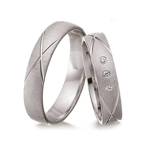 Schwarz Trauringe / Partnerringe Silber 925 Zirkonia SW925-092 Sterlingsilber quer feinmatt