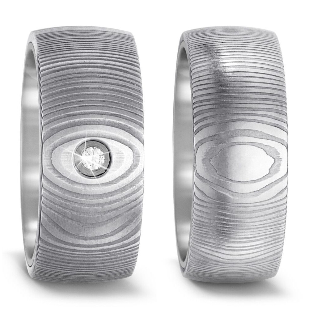 TitanFactory Trauringe Damaszener Stahl Titan Brillant 52538 0.030 ct.