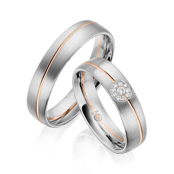 Paar Trauringe / Eheringe Palladium 585/- Rotgold 585/- zus. 0,070 ct, tw, si - RU-1604-13