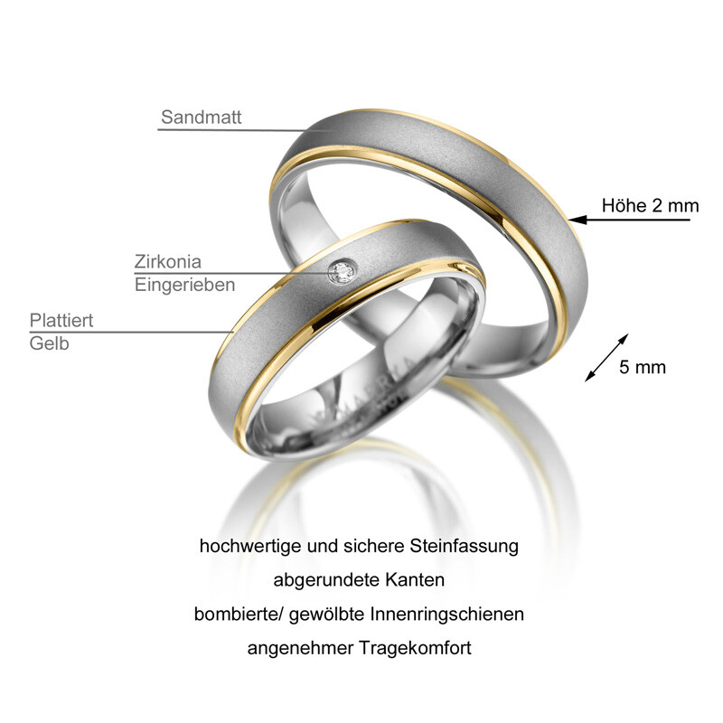 Trauringe Partnerringe Titan Gelb Zirkonia Marrya TI-11 Info
