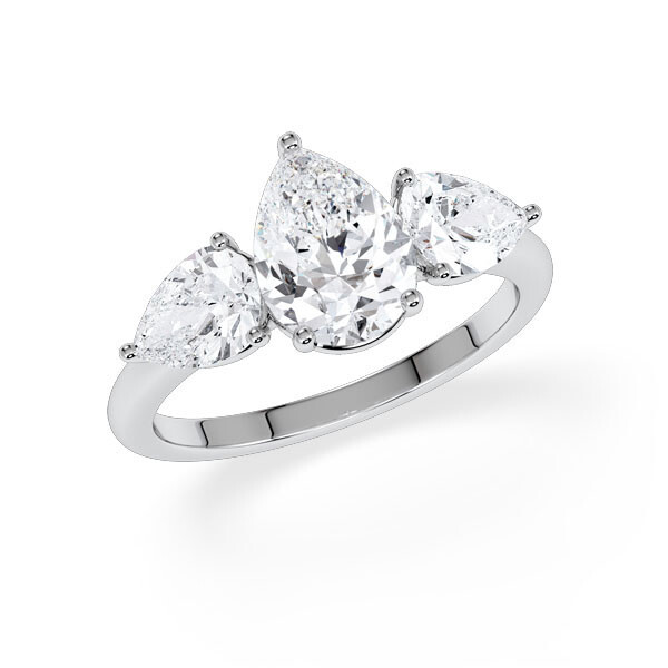 Diamantring Three Stone Lab-Grown Tropfen Pear Platin Rubin RU-1876