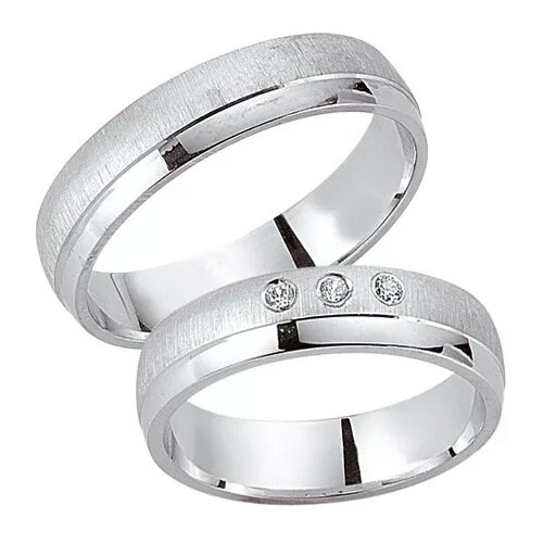 Schwarz Trauringe / Partnerringe Silber 925 Zirkonia SW925-117 Sterlingsilber quer feinmatt