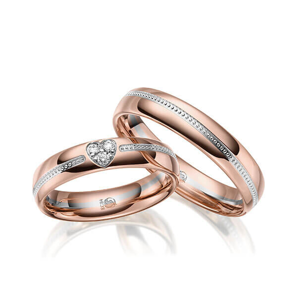 Paar Trauringe / Eheringe Rotgold 333/- Weißgold 333/- zus. 0,075 ct, tw, si - RU-1646-1