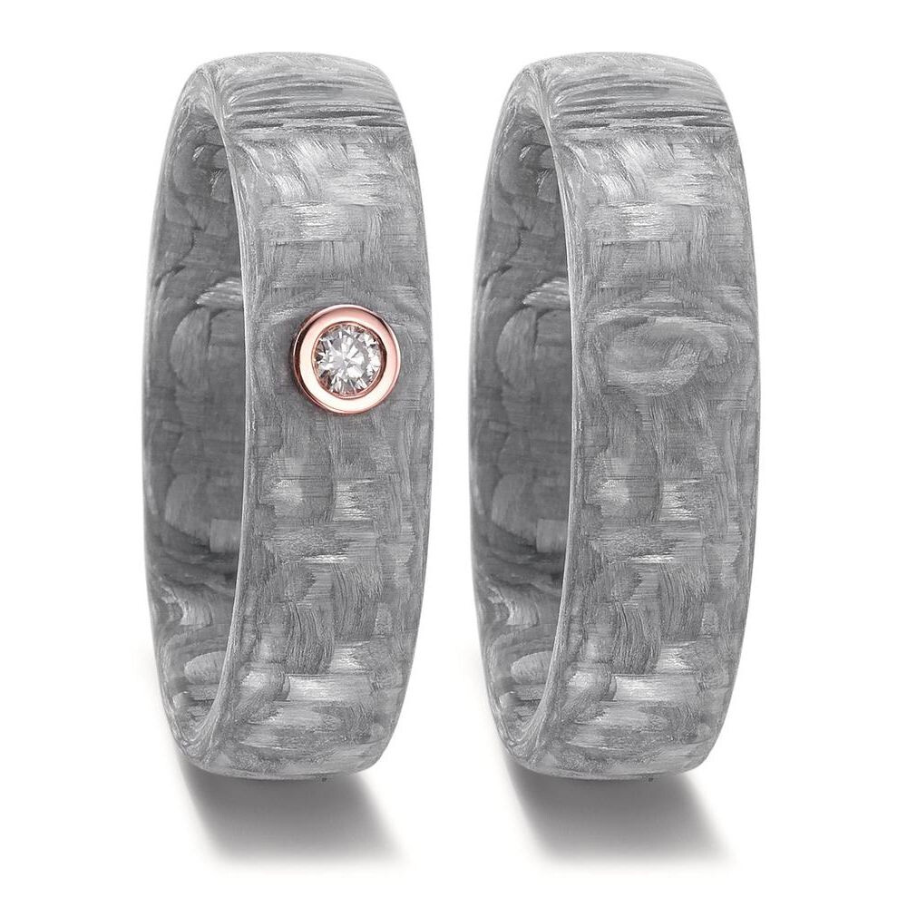 Trauringe Carbon grau Rotgold 750 Brillant TitanFactory 52628