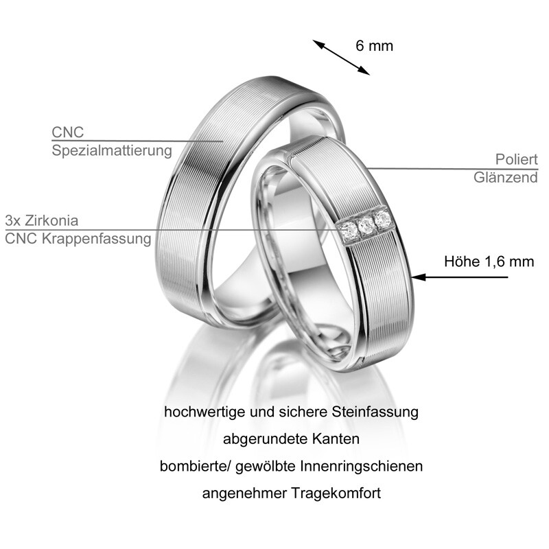 Trauringe Partnerringe Sterlingsilber 925 Zirkonia Marrya SI-08 Info