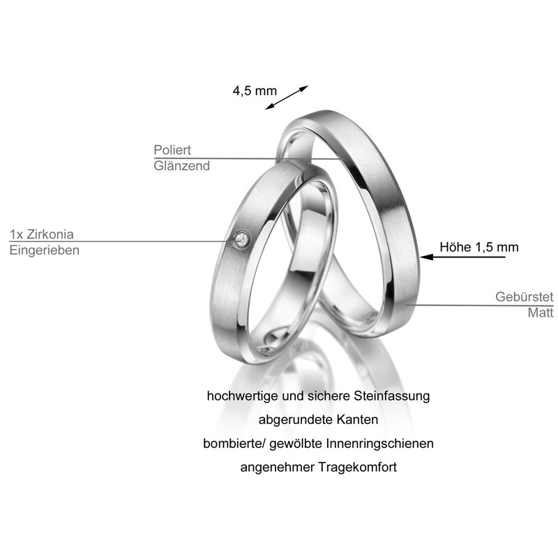 Trauringe Partnerringe Sterlingsilber 925 Zirkonia Marrya SI-06 Info