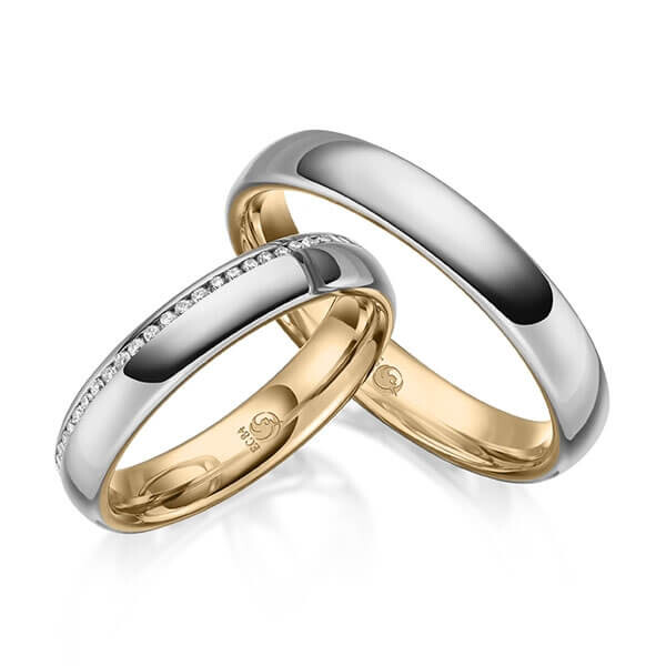 Paar Trauringe / Eheringe Innen Roségold 375/- , außen Graugold dunkel 375/- zus. 0,145 ct, tw, si - RU-1640-18