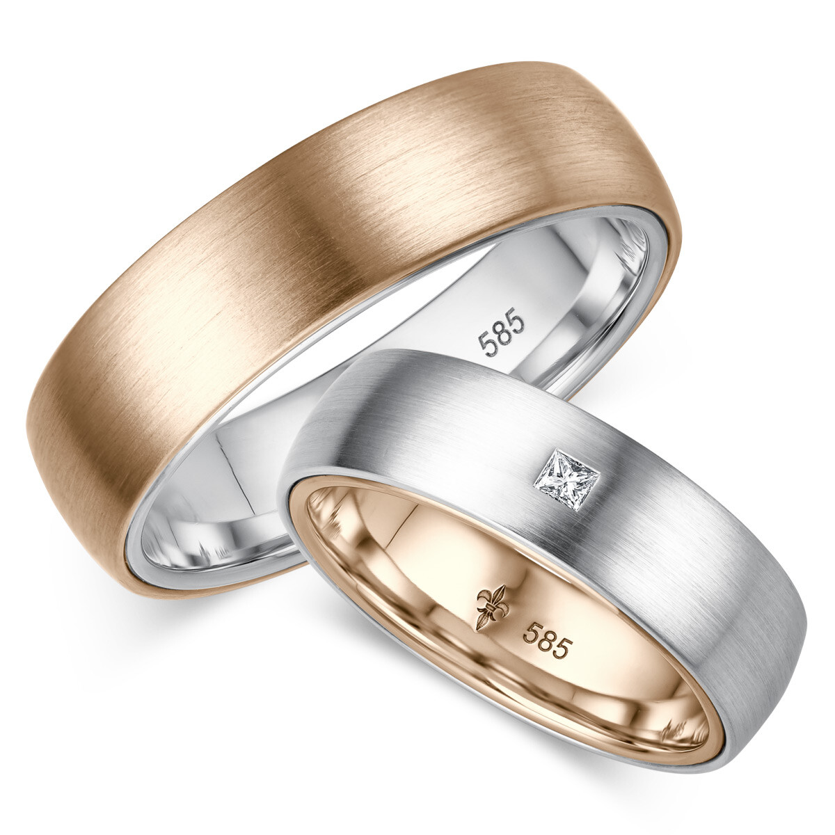 Giloy Trauringe Rosé-/ Weißgold Modell 14 Camille Princess