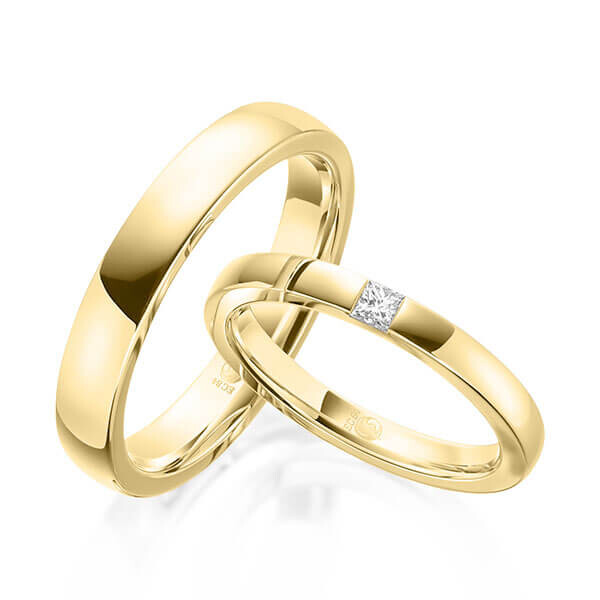 Trauringe Gelbgold Princess-Diamant Rubin RU-1612