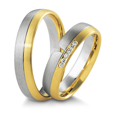 Trauringe Bicolor Inspiration Breuning 48/04159 & 48/04160 Weißgold Gelbgold