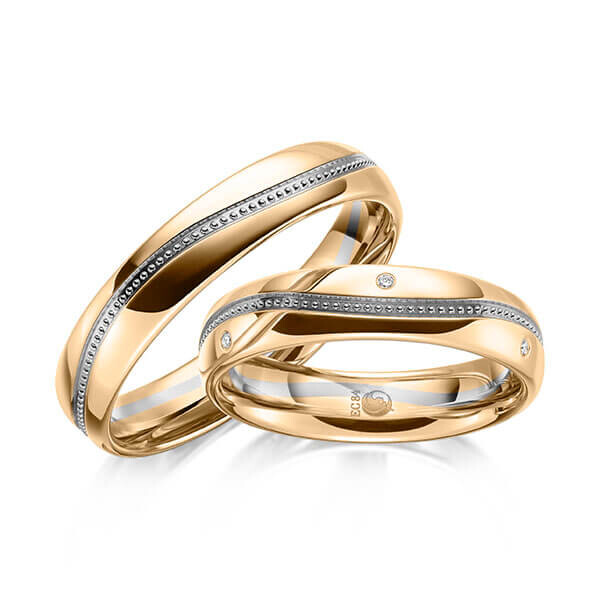 Paar Trauringe / Eheringe Roségold 585/- Graugold 585/- zus. 0,030 ct, tw, si - RU-1627-9