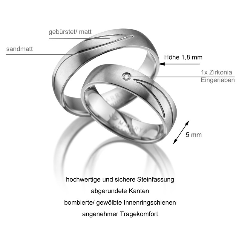 Trauringe Partnerringe Titan Zirkonia Marrya TI-04 Info