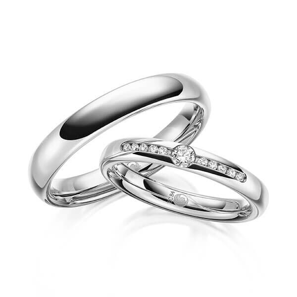 Paar Trauringe / Eheringe Innen Weißgold 333/- , außen Weißgold 333/- zus. 0,160 ct, tw, si - RU-1645-3