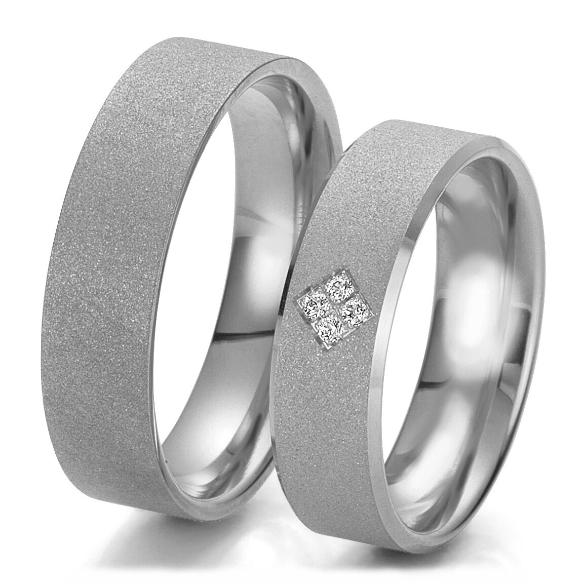 Breuning Trauringe 48/06217 Palladium sandmatt mit Diamanten in einer Raute gefasst