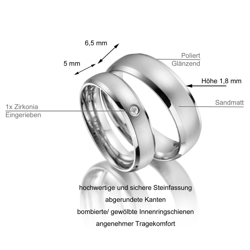 Trauringe Partnerringe Edelstahl Zirkonia Marrya ES-13 Info