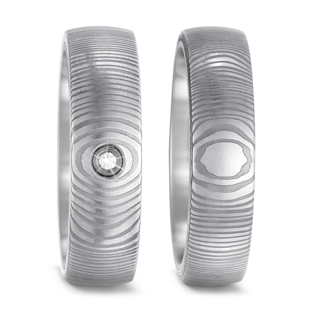 TitanFactory Trauringe Damaszener Stahl Titan Brillant 52538 0.020 ct.