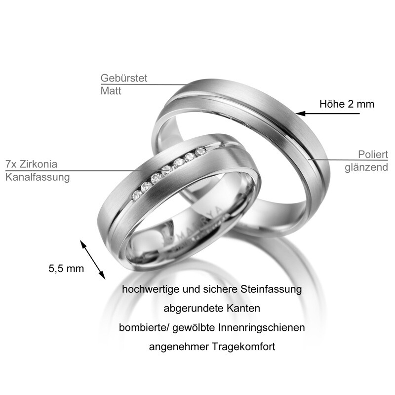 Trauringe Partnerringe Edelstahl Zirkonia Marrya ES-09 Info