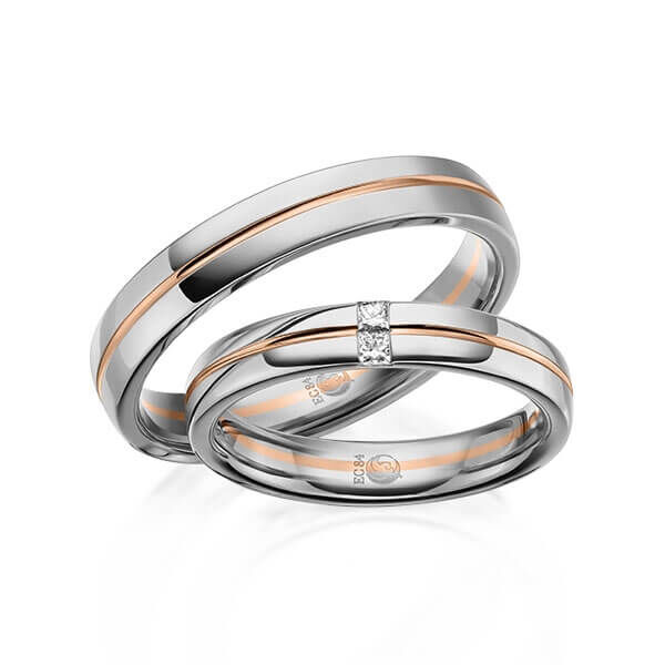 Paar Trauringe / Eheringe Graugold dunkel 375/- Rotgold 375/- zus. 0,060 ct, tw, si - RU-1615-13