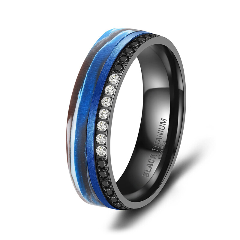 Damenring Black Titanium Blue Ocean Zirkonia Marrya BT-14