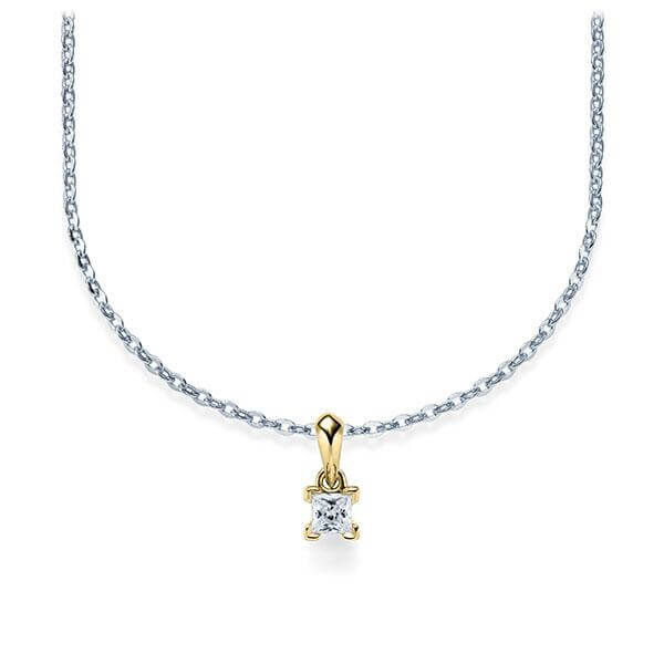 Collier Platin 950 Gelbgold 585 Prinzess-Diamant zus. 0,100 ct, tw, si Rubin RU-1577-4