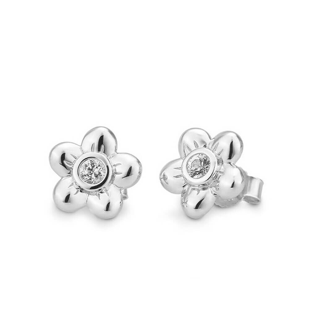 Ohrstecker Kids Blume Silber Saphir weiß Breuning 02-03709