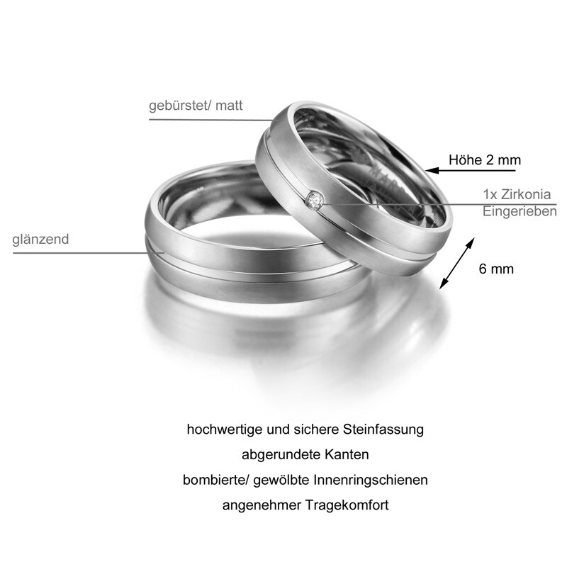Trauringe Partnerringe Titan Zirkonia Marrya TI-02 Info