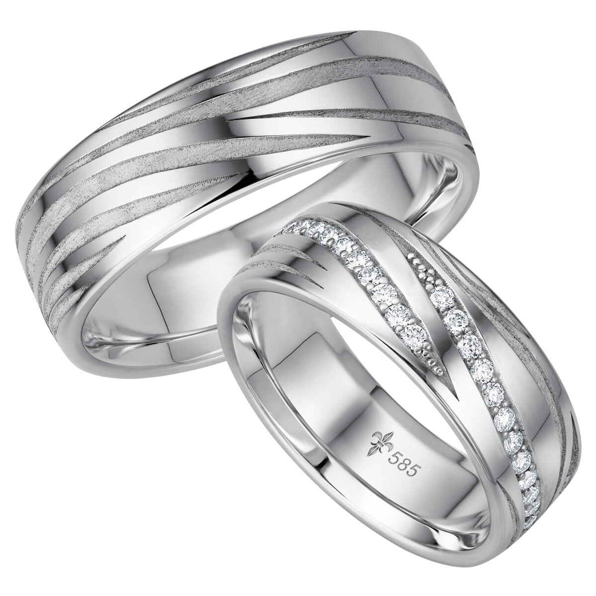 Giloy Trauringe TR-0-00043 & TR-1-00043 Paulette Weißgold