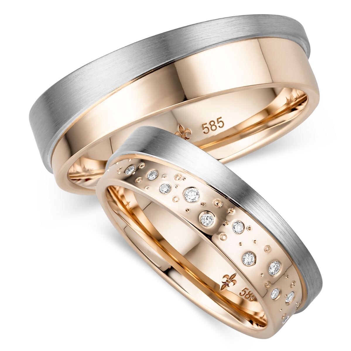 Giloy Trauringe TR-0-00009 & TR-1-00009 Celine Roségold & Weißgold