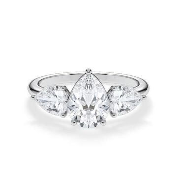 Diamantring Three Stone Lab-Grown Tropfen Pear Platin Rubin RU-1876