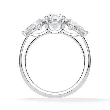 Diamantring Three Stone Lab-Grown Tropfen Pear Platin Rubin RU-1876