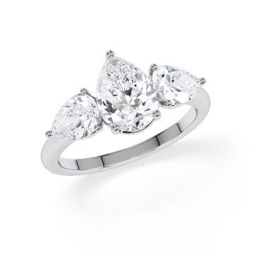 Diamantring Three Stone Lab-Grown Tropfen Pear Platin Rubin RU-1876
